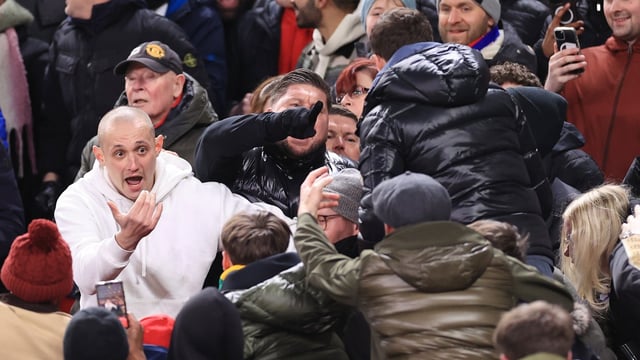 There were angry confrontations between United and Rangers fans after away supporters managed to gain tickets for the home seats at Old Trafford