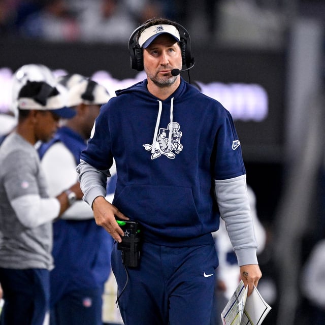 FILE - Dallas Cowboys offensive coordinator Brian Schottenheimer looks on from the sidelines during an NFL football game against the New York Giants in Arlington, Texas, Thursday, Nov. 28, 2024. (AP Photo/Jerome Miron, File)