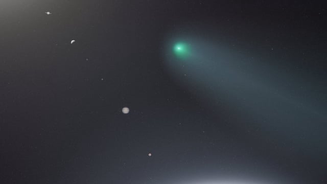 A composite image made using real telescope images captured during the planet parade.