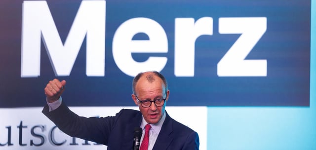 CDU-Kanzlerkandidat Friedrich Merz bei einer Wahlkampfveranstaltung in Nordrhein-Westfalen