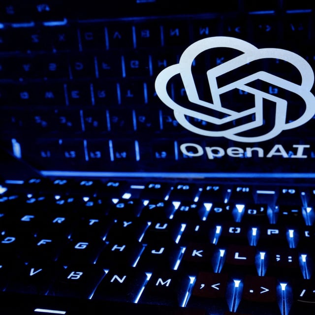 FILE PHOTO: A keyboard is placed in front of a displayed OpenAI logo in this illustration taken February 21, 2023. REUTERS/Dado Ruvic/Illustration/File Photo