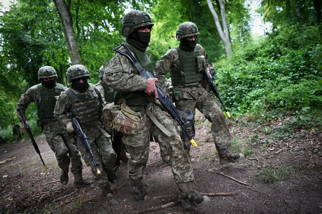 Ukrainian soldiers take part in a casualty simulation training exercise operated by Britain&#39;s armed forces, in southern England, last year. 
Photographer: Justin Tallis Provider: AFP via Getty Images