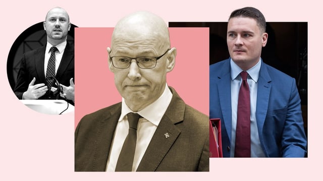 John Swinney, flanked by Neil Gray, the Scottish health secretary, and Wes Streeting, his UK counterpart