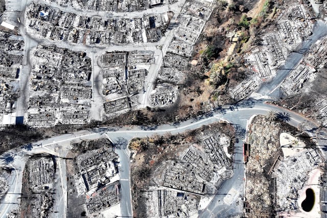 An aerial view of the aftermath of the Palisades Fire on homes, in Pacific Palisades, Calif., on Jan. 27, 2025.