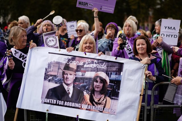 Waspi campaigners staging a protest at the autumn Budget (Photo: Jordan Pettitt/PA Wire)