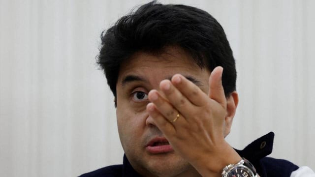 Bharatiya Janata Party leader and Union minister Jyotiraditya Scindia slammed Leader of Opposition in Lok Sabha Rahul Gandhi for his comments at a rally in Madhya Pradesh’s Mhow. (REUTERS)