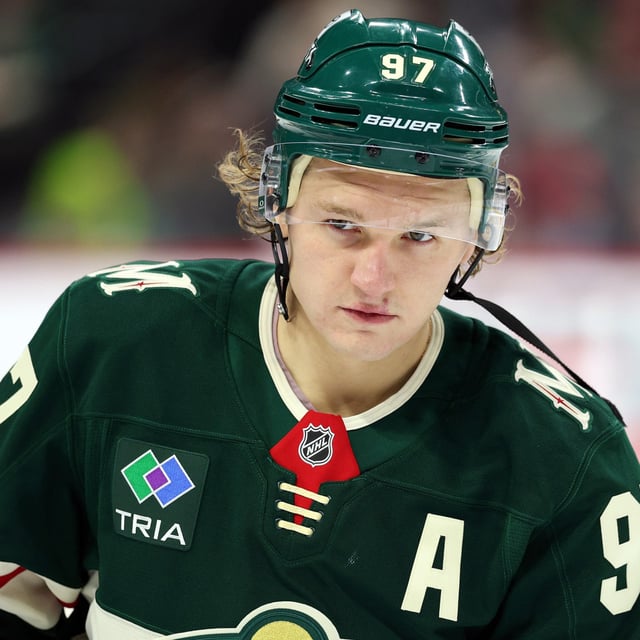 ST PAUL, MINNESOTA - DECEMBER 03: Kirill Kaprizov #97 of the Minnesota Wild looks on against the Vancouver Canucks in the third period at Xcel Energy Center on December 03, 2024 in St Paul, Minnesota. The Wild defeated the Canucks 3-2 in overtime.
