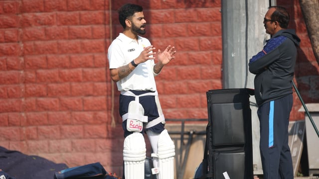 Delhi's player Virat Kohli during a training session ahead of the Ranji Trophy 2024-25 cricket match between Delhi and Railways, at the Arun Jaitley Stadium, in New Delhi, India, on Tuesday, January 28