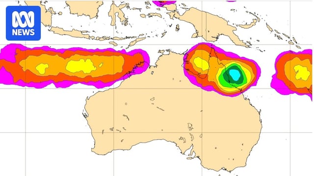 A map of Australia shows several shaded patches indicating possible cyclones forming around Queensland and northern WA