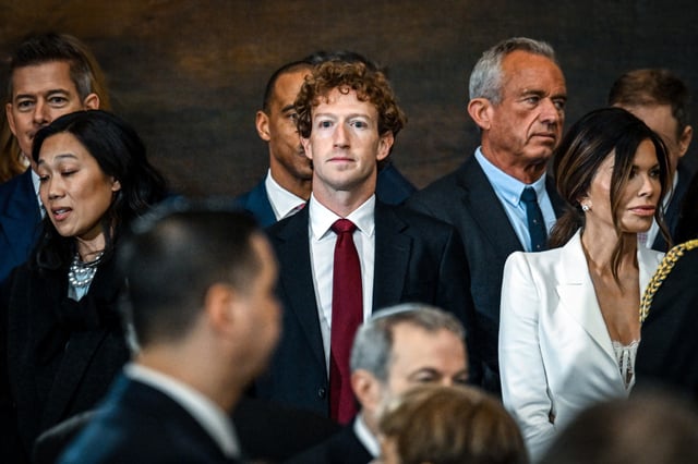 Facebook CEO Mark Zuckerberg arrives for the inauguration of President-elect Donald Trump in the U.S. Capitol rotunda on Jan. 20.
