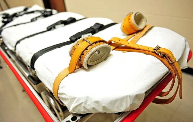 A lethal injection bed inside an execution chamber is pictured at the Riverbend Maximum Security Institution in Nashville, Tennessee.