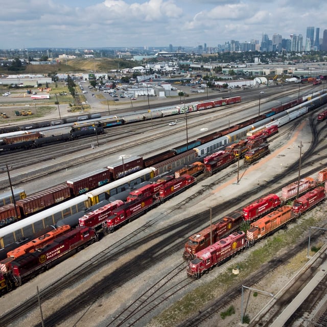 Railcars and locomotives are shown at the CPKC railyard in Calgary, Thursday, Aug. 22, 2024.