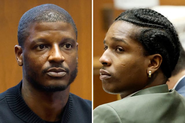 (Left) A$AP Relli testifies during A$AP Rocky&#39;s felony assault trial at the Clara Shortridge Foltz Criminal Justice Center in Los Angeles on January 29. A$AP Rocky (right) is also pictured in court on that day.