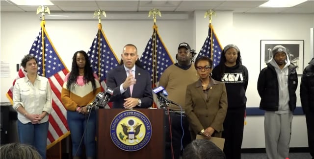 House Democrat Leader Hakeem Jeffries holds a press conference in Brooklyn.