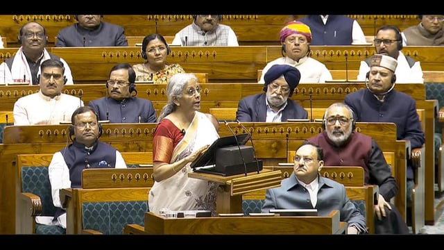 Union finance minister Nirmala Sitharaman presenting the Union budget. (PTI)