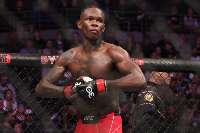 Israel Adesanya reacts during his fight with Sean Strickland (not pictured) in UFC 293 at Qudos Bank Arena on Sep 9, 2023.