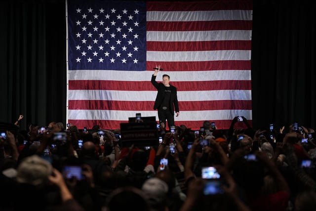 Elon Musk speaks as part of a campaign town hall in support of Republican presidential nominee former President Donald Trump in Folsom, Pa., Thursday, Oct. 17, 2024.