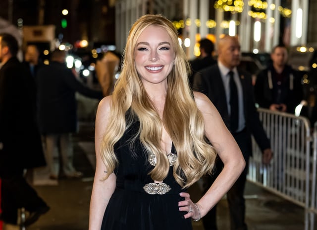 Actress Lindsay Lohan is seen arriving to the screening of Netflix&#39;s &#34;Our Little Secret&#34; at The Paris Theatre on November 18, 2024 in New York City.