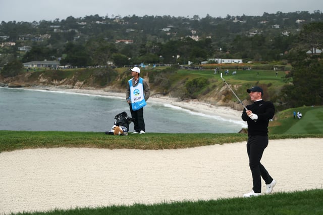 Rory McIlroy of Northern Ireland plays a shot from a bunker on the sixth hole during the third round of the AT&amp;T Pebble Beach Pro-Am 2025 at Pebble Beach Golf Links on February 01, 2025 in Pebble Beach, California.