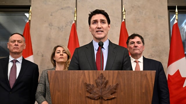 Canada's Prime Minister Justin Trudeau addresses media following the imposition of a raft of tariffs by US President Donald Trump against Canada, Mexico and China in Ottawa on Feb. 1, 2025.