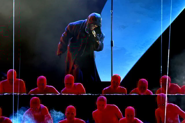 The Weeknd, center, performs onstage during the 67th annual Grammy Awards at Crypto.com Arena on Feb. 2, 2025, in Los Angeles.