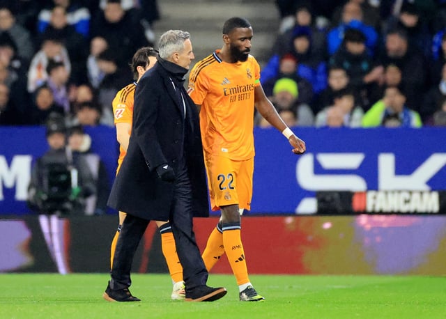 Soccer Football - LaLiga - Espanyol v Real Madrid - RCDE Stadium, Cornella de Llobregat, Spain - February 1, 2025 Real Madrid's Antonio Rudiger walks off the pitch to be substituted due to injury REUTERS/Nacho Doce/File Photo