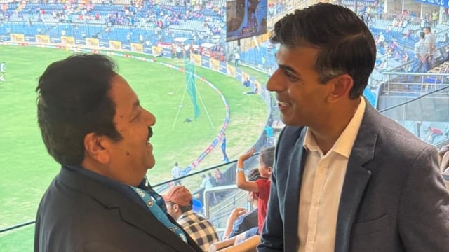 Rajeev Shukla met Rishi Sunak at Mumbai's Wankhede Stadium on February 2.
