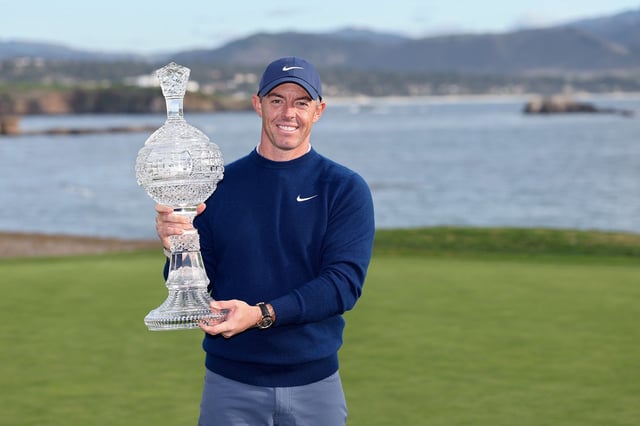 Rory McIlroy claimed a two-shot victory at Pebble Beach.