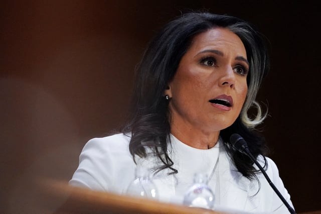 Former Representative Tulsi Gabbard, U.S. President Donald Trump's nominee to be director of national intelligence, testifies before a Senate Intelligence Committee confirmation hearing on Capitol Hill in Washington, U.S., January 30, 2025. REUTERS/Nathan Howard/File Photo