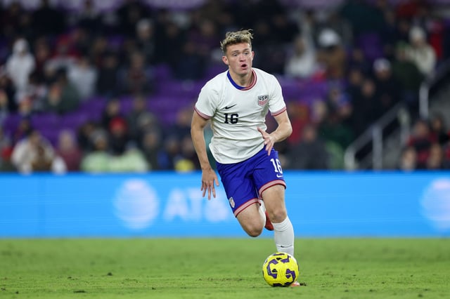 Jan 22, 2025; Orlando, Florida, USA; United States midfielder Jack McGlynn (16) controls the ball against Costa Rica in the second half at Inter&Co Stadium. Nathan Ray Seebeck-Imagn Images/ File Photo