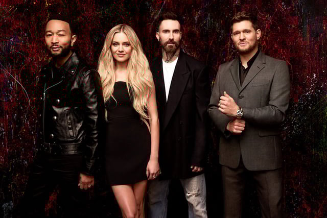 John Legend, Kelsea Ballerini, Adam Levine and Michael Bublé on season 27 of "The Voice."
