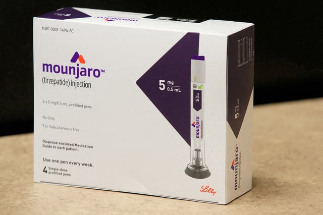 A box of Mounjaro, a tirzepatide injection drug used for treating type 2 diabetes and made by Lilly is seen at Rock Canyon Pharmacy in Provo, Utah, U.S., March 29, 2023. REUTERS/George Frey/File Photo