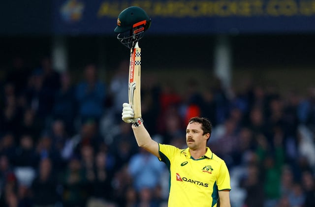 Cricket - First One Day International - England v Australia - Trent Bridge Cricket Ground, Nottingham, Britain - September 19, 2024  Australia's Travis Head celebrates his century Action Images via Reuters/Andrew Boyers/File Photo