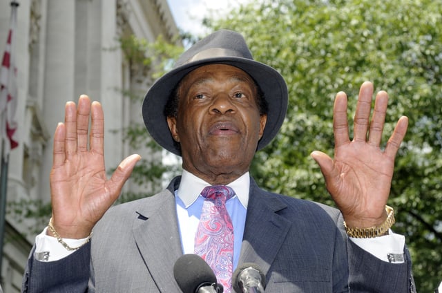 FILE - DC Council member Marion Barry, former mayor of Washington, speaking at a news conference about his recent arrest in Washington, July 9, 2009. (AP Photo/Stephen J Boitano, File)