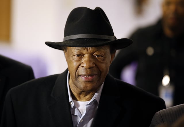 FILE - Former Mayor and current DC City Council member Marion Barry arrives at a media availability March 19, 2014, in Washington. (AP Photo/Alex Brandon, File)