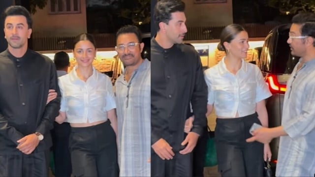 Ranbir Kapoor, Alia Bhatt, and Aamir Loveyapa screening.