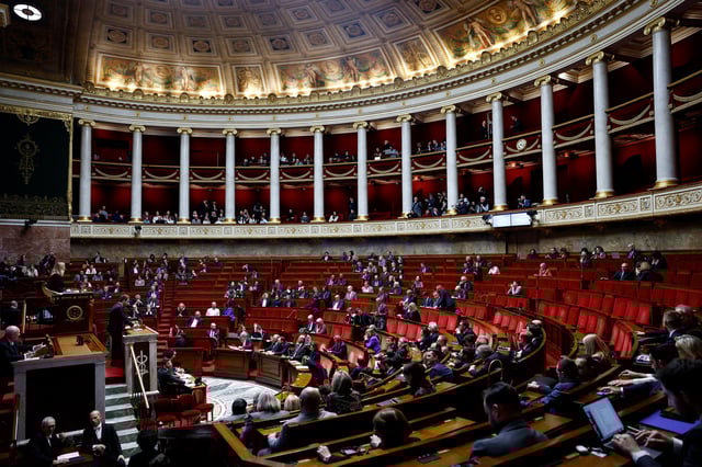A general view shows the hemicycle during a discussion on the conclusions of the joint committee (CMP) about the 2025 French budget bill at the National Assembly in Paris, France, February 3, 2025. REUTERS/Gonzalo Fuentes/ File Photo