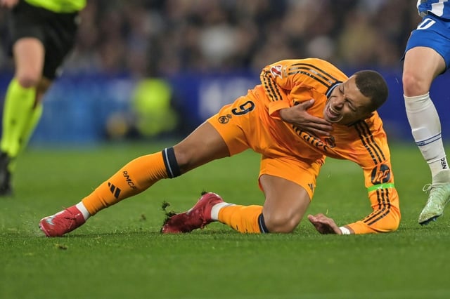 Real Madrid forward Kylian Mbappe suffered a bruised calf in the defeat by Espanyol after an ugly tackle