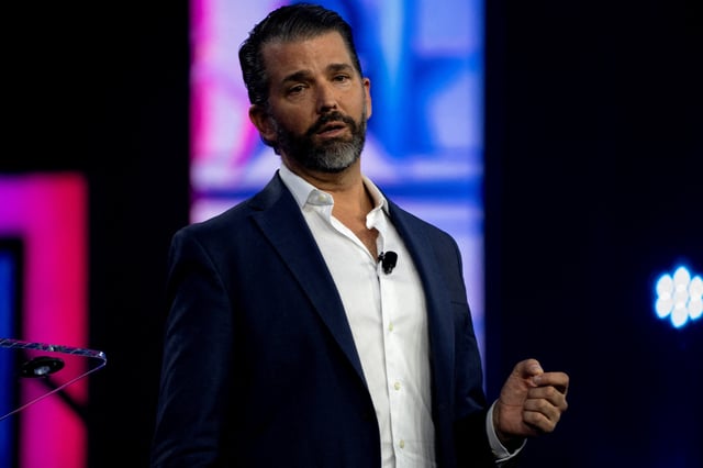 Donald Trump Jr. speaks during the AmericaFest 2024 conference sponsored by conservative group Turning Point in Phoenix, Arizona, U.S. December 19, 2024.  REUTERS/Cheney Orr/File Photo