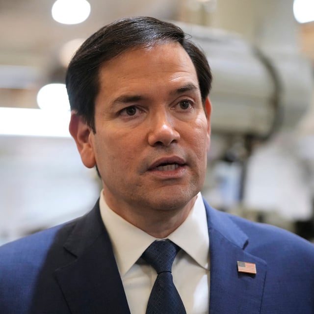 US Secretary of State Marco Rubio speaks to the media during a visit to workshops of aircraft maintenance firm Aeroman in San Luis Talpa, El Salvador on February 3, 2025. (Photo by Mark Schiefelbein / POOL AP / AFP) (Photo by MARK SCHIEFELBEIN/POOL AP/AFP via Getty Images)