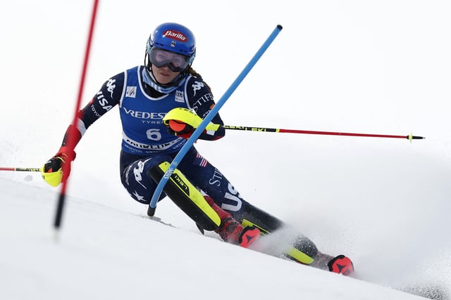 Alpine Skiing - FIS Alpine Ski World Cup - Women's Slalom - Courchevel, France - January 30, 2025 Mikaela Shiffrin of the U.S. in action during the first run REUTERS/Christian Hartmann/File Photo