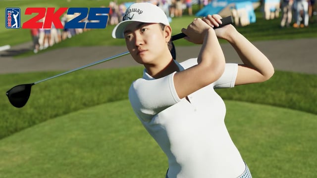 Rose Zhang driving golf ball in PGA Tour 2K25