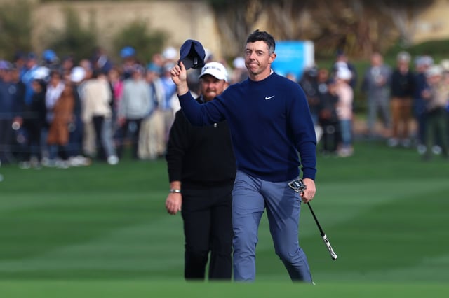 Rory McIlroy of Northern Ireland walks to the 18th green during the final round of the AT&amp;T Pebble Beach Pro-Am 2025 at Pebble Beach Golf Links on February 02, 2025 in Pebble Beach, California.