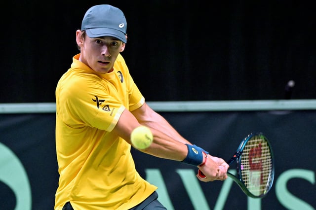 Tennis - Davis Cup - Qualifiers - First Round - Sweden v Australia - The Royal Tennis Hall, Stockholm, Sweden - January 31, 2025 Australia's Alex de Minaur in action during his match against Sweden's Mikael Ymer Jonas Ekstromer/TT News Agency via REUTERS/File Photo