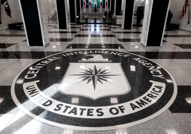 The seal of the Central Intelligence Agency is shown at the entrance of the CIA headquarters in McLean, Virginia, U.S., September 24, 2022. REUTERS/Evelyn Hockstein/File Photo