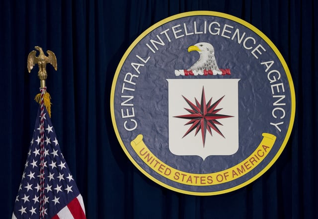 FILE - This April 13, 2016 file photo shows the seal of the Central Intelligence Agency at CIA headquarters in Langley, Va.  (AP Photo/Carolyn Kaster, File)