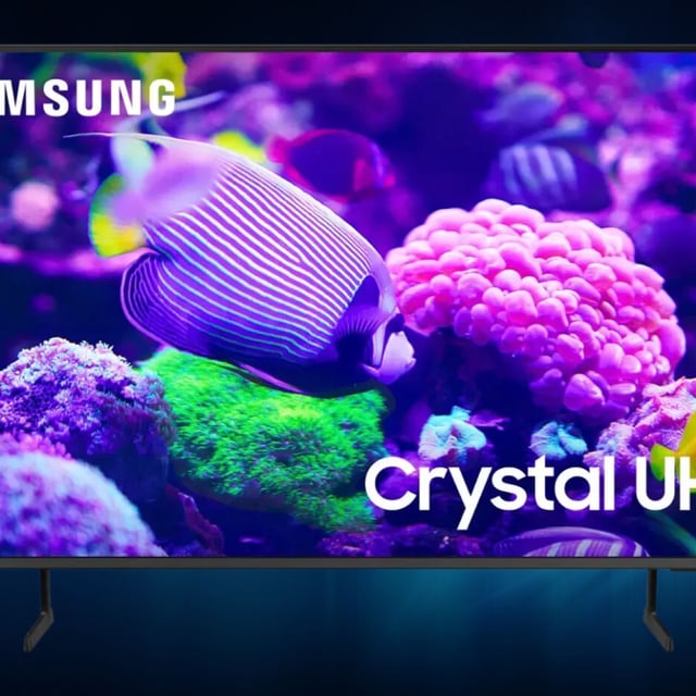 Samsung 85-inch DU7200 on a blue aura background