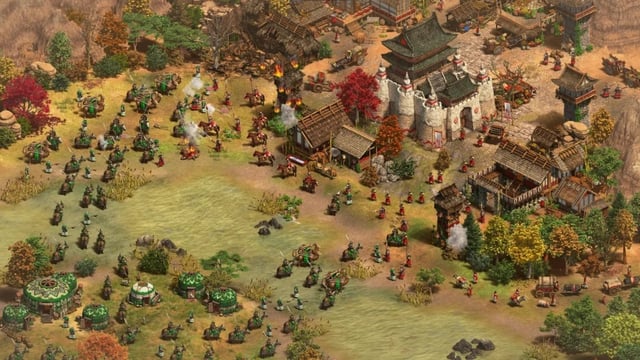 Mongol forces attacking a Chinese town in Age of Empires 2: Definitive Edition.