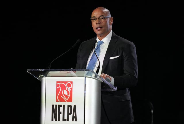 Feb 7, 2024; Las Vegas, NV, USA; NFLPA executive director Lloyd Howell speaks at the NFLPA Press Conference at the Mandalay Bay Convention Center prior to Super Bowl LVIII. Mandatory Credit: Kyle Terada-USA TODAY Sports/File Photo