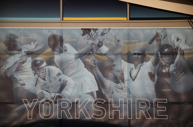 Cricket - A poster displaying former players is seen at Emerald Headingley Ground, home of Yorkshire County Cricket Club in Leeds, Britain - November 23, 2021 Action Images via Reuters/Carl Recine/File Photo